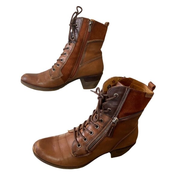 Pikolinos Rotterdam Leather Ankle Boots Heels Side Zipper Closure Brown Size 39 - Picture 1 of 12